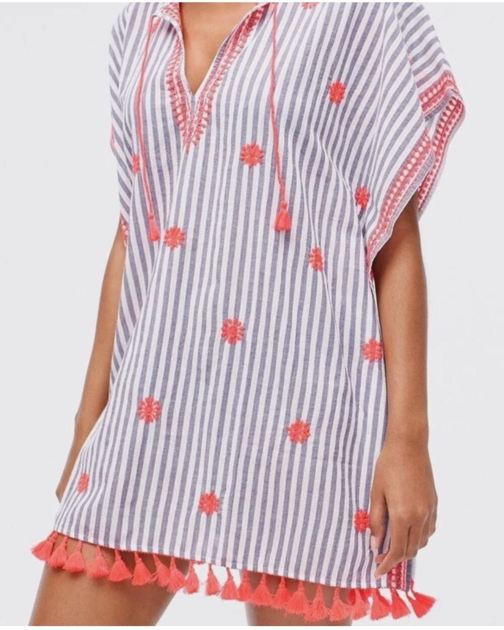new j. crew stripe embroidered bathing suit cover up tunic size medium M
